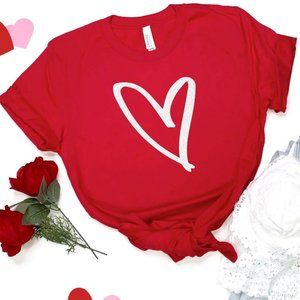 NEW Womens White Glitter Heart Valentines T shirt
